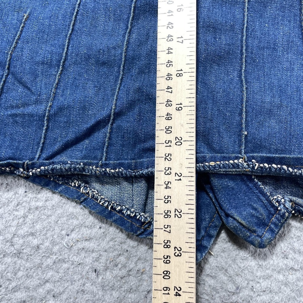 VTG 70s Farah Vest Women Large Blue Denim Button Front Made USA Collarless Biker - Picture 9 of 11